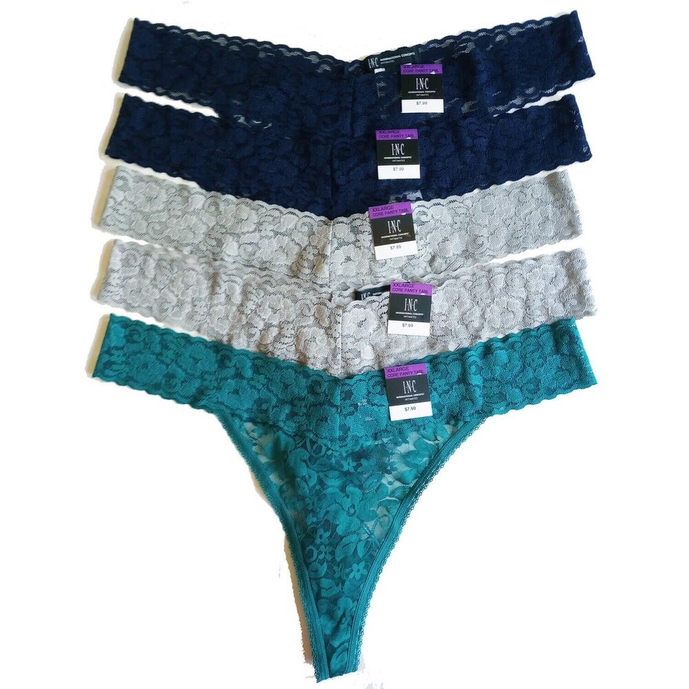 *50off3* NWT Macy's 5-Pack Stretch Lace Thong Underwear XXL 2XL teal navy gray